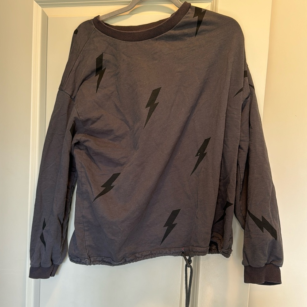 Lightening bolt sweathshirt with drawstring